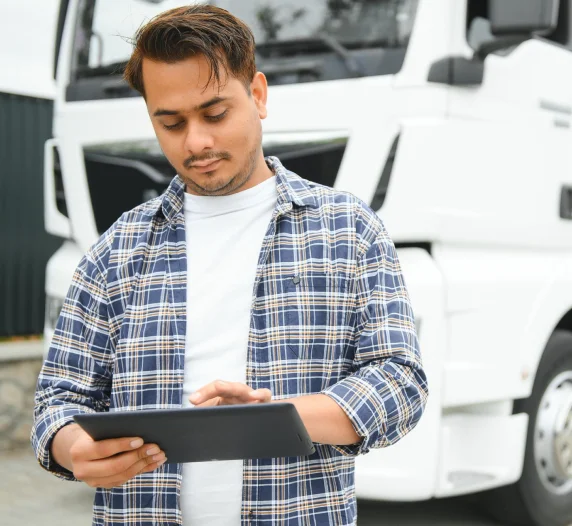 Driver using fleet tracking software